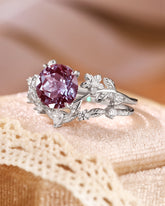 VIOLET Round Cut Alexandrite Leafy Engagement Ring Set